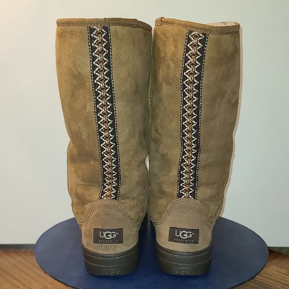 UGG Ultra Tall Boots sz.W8 Brown Pull On Suede Sheepskin Wool Mid Calf (#1561)EC - Picture 3 of 16